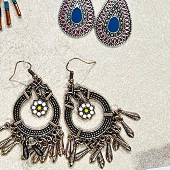 Boho Dangle Earrings Round Flower Dangling Drop Unique Bohemian Jewelry Ladies - Picture 5 of 5